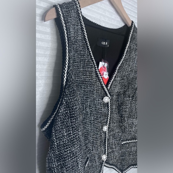 CIDER Tweed V Neck Crop Vest Black White Women’s 2XL Academia Preppy - Picture 4 of 10